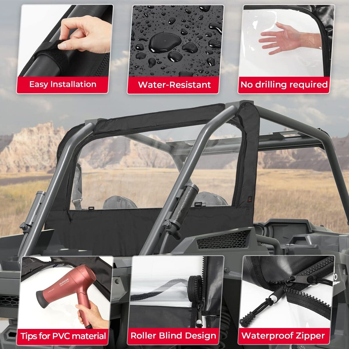 Kemimoto '14-'23 Polaris RZR XP 1000 Soft Rear Windshield