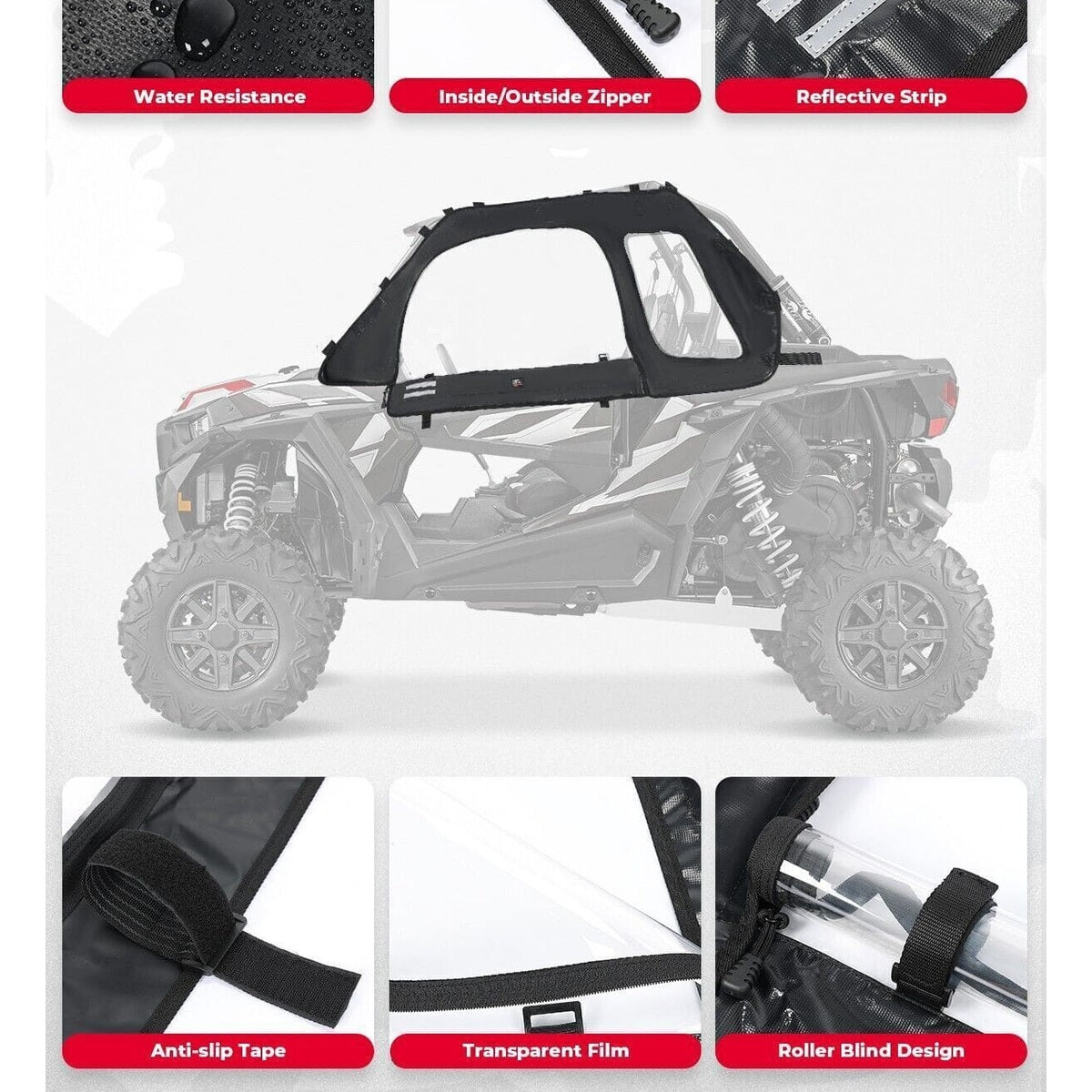 Kemimoto '14-'23 Polaris RZR XP 1000 Soft Upper Door Cab Enclosure Set