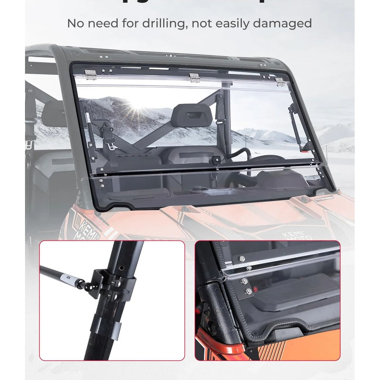 Kemimoto '14-'25 Polaris Ranger XP 1000 2-in-1 Flip Windshield
