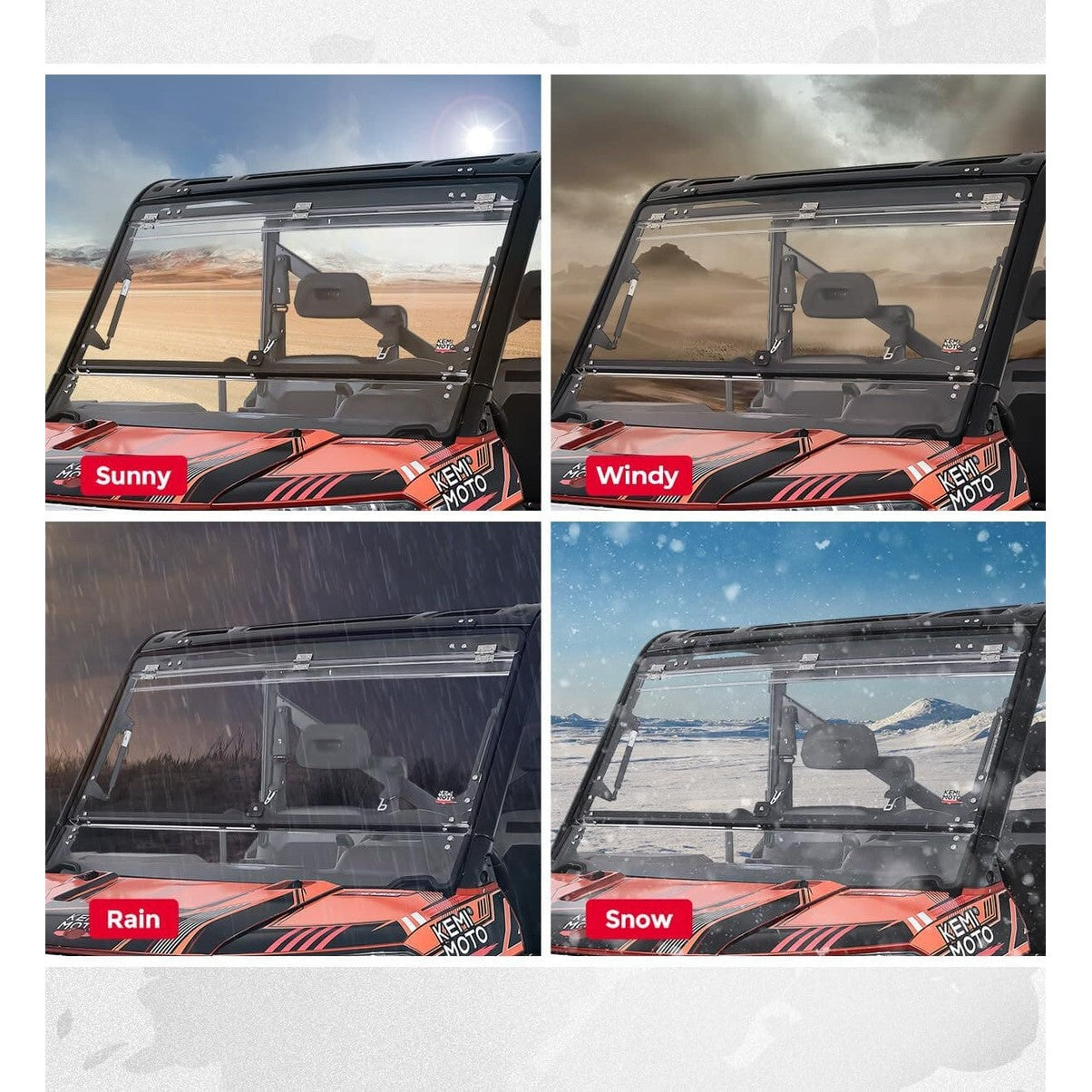 Kemimoto '14-'25 Polaris Ranger XP 1000 2-in-1 Flip Windshield