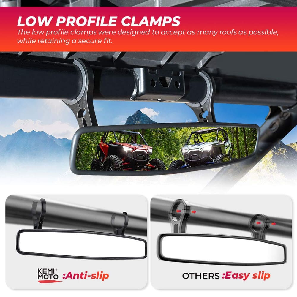 Kemimoto 15" UTV Race Convex Center Rearview Mirror w/ 3/4 1.75" or 2" Clamps