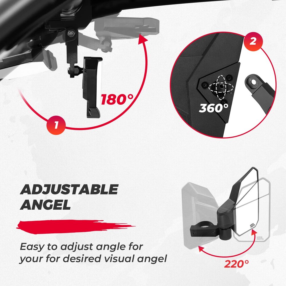 Kemimoto 1.6"-2" Roll Bar UTV Side Mirrors & Center Mirror