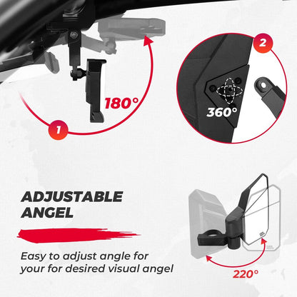 Kemimoto 1.6"-2" Roll Bar UTV Side Mirrors & Center Mirror