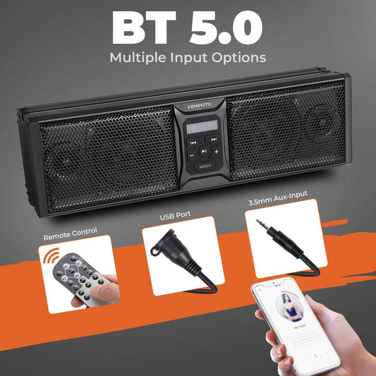 Kemimoto UTV/ATV 16'' RGB Sound Bar BT 5.0 Amplified IP65 Waterproof Dustproof