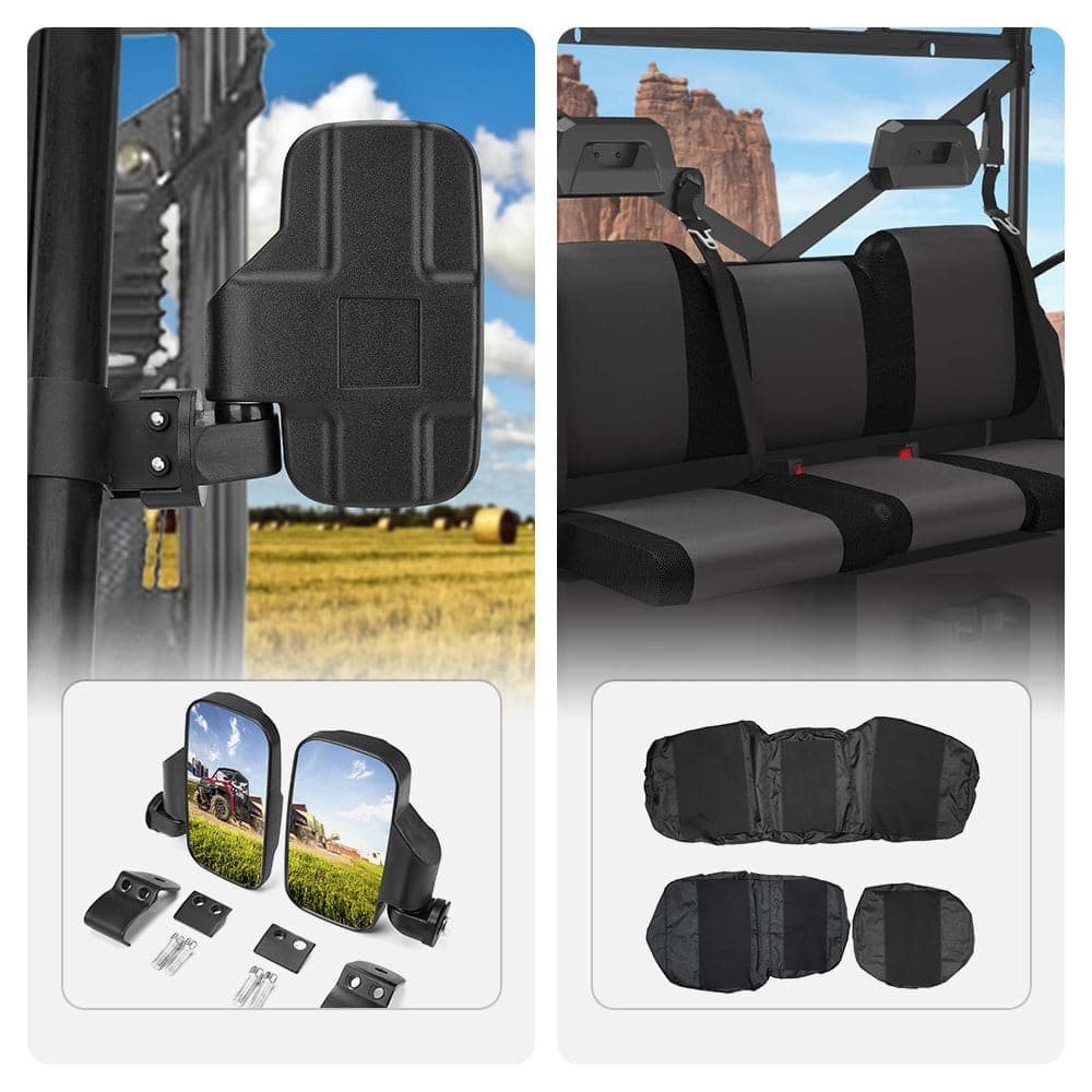 Kemimoto '17-'21 Polaris Ranger XP 1000 Adjustable Break Away Side Mirrors & Seat Cover