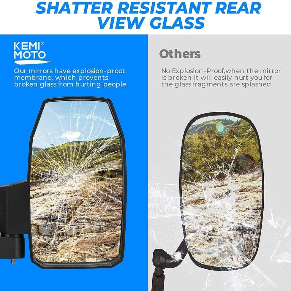 Kemimoto Polaris Ranger XP 1000 Pro Fit Wide UTV Side Mirrors  - 1 Pair