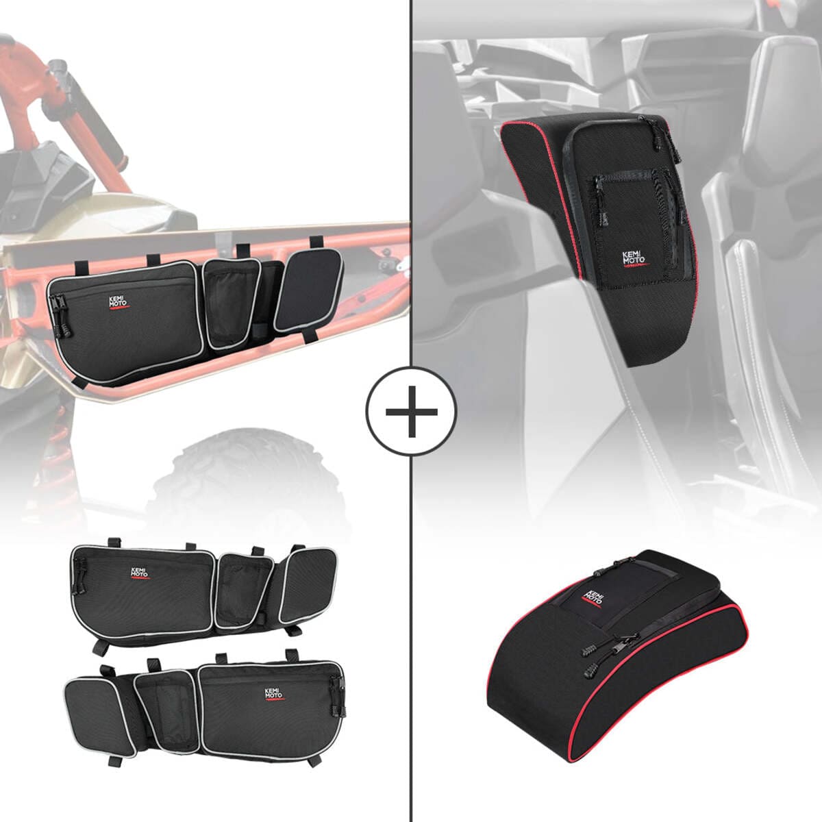 Kemimoto '17-'24 Can-Am Maverick X3 Door Bags ＆ Center Bag