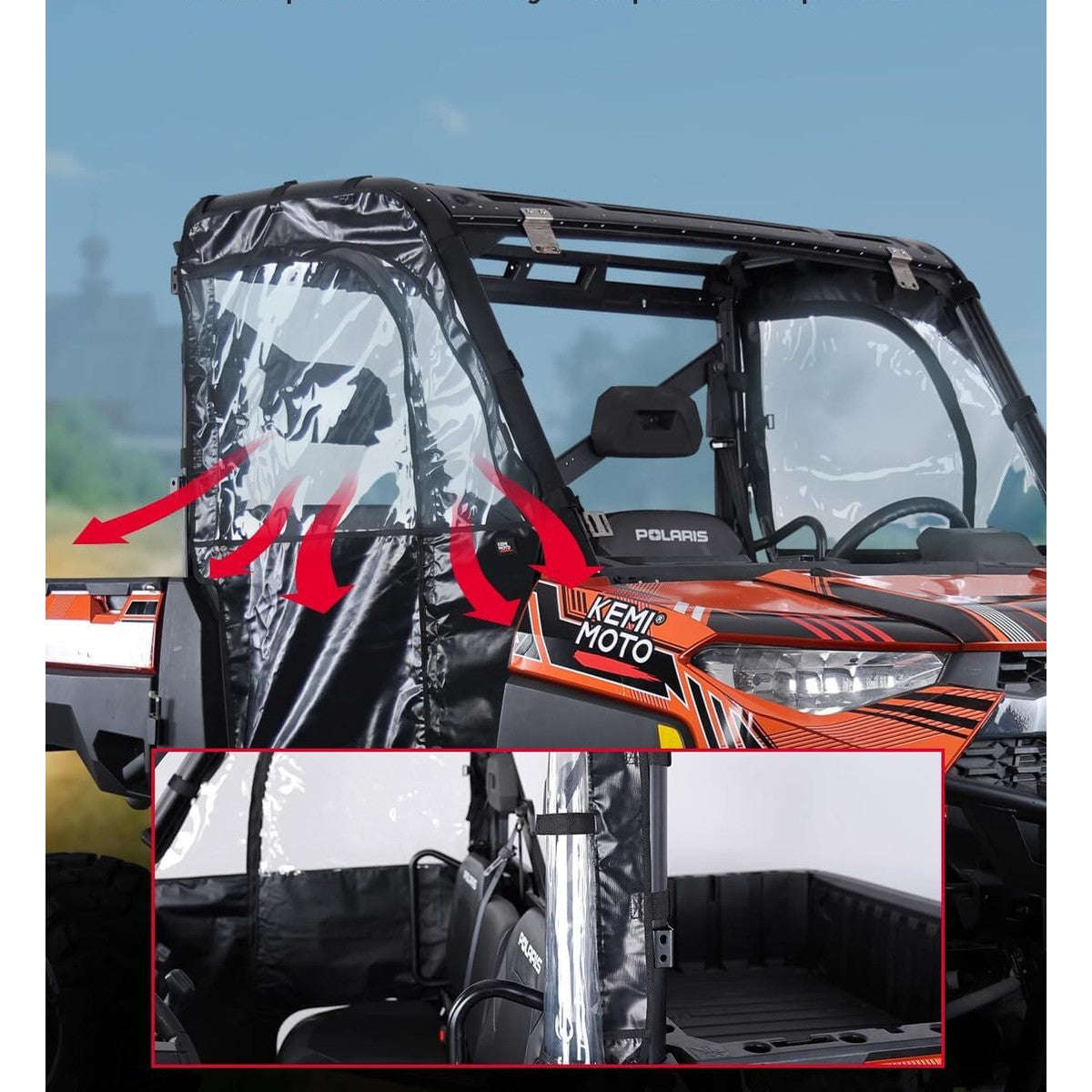 Kemimoto '17-'25 Polaris Ranger XP 1000 UTV Cab Enclosure Upper Doors