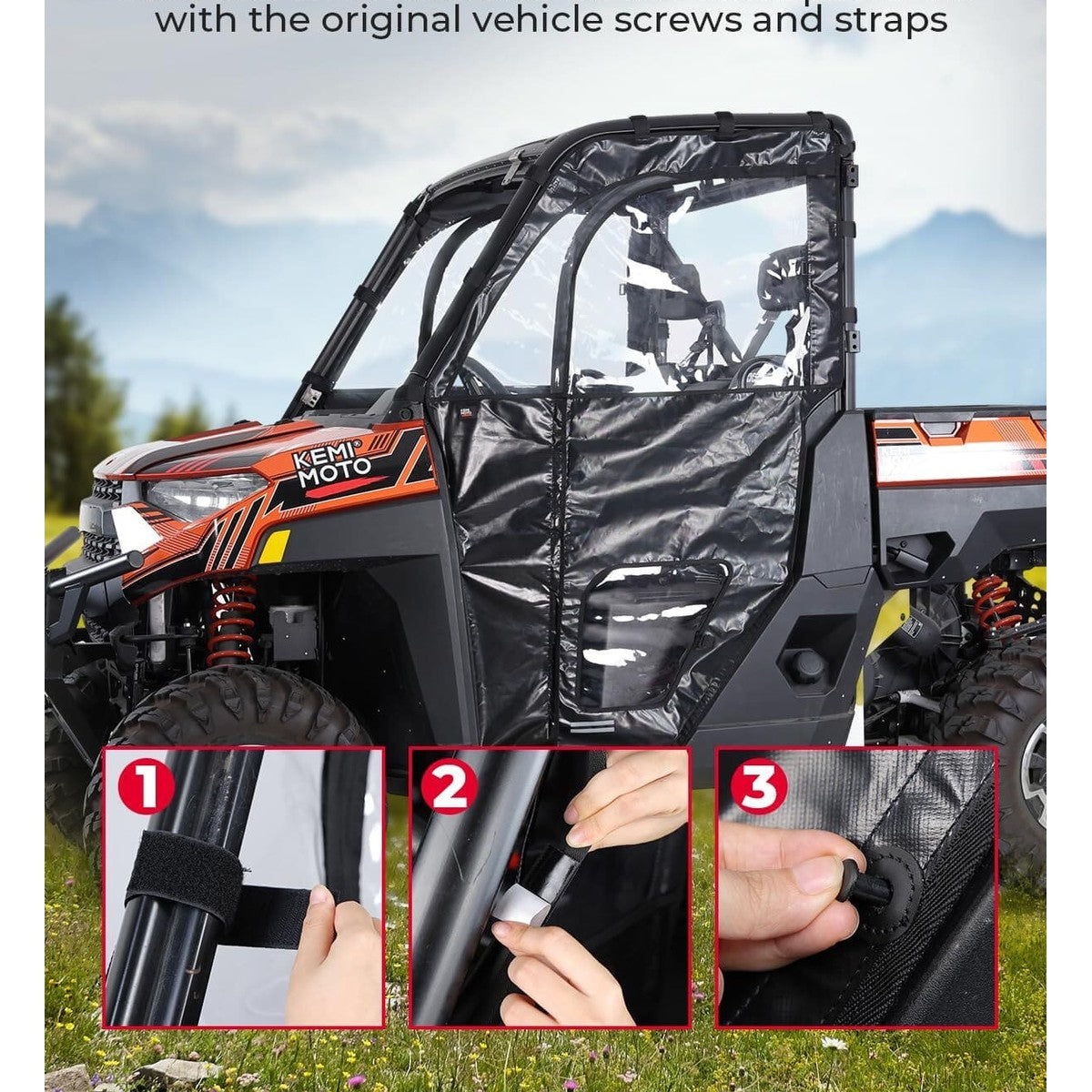 Kemimoto '17-'25 Polaris Ranger XP 1000 UTV Cab Enclosure Upper Doors