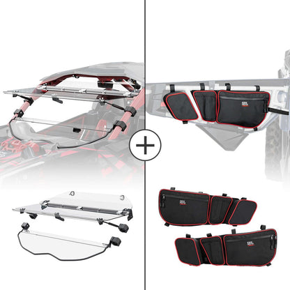 Kemimoto '17+ Can Am-Maverick X3 Flip Windshield & Door Bags