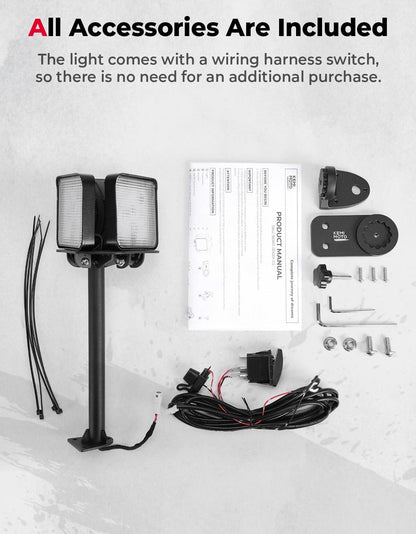 Kemimoto '18-'24 Polaris Ranger 1000/XP Work Light LED Spotlight
