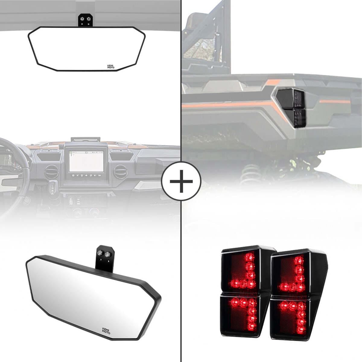 Kemimoto '18-'24 Polaris Ranger XP 1000 Rear View Mirror & Tail Light