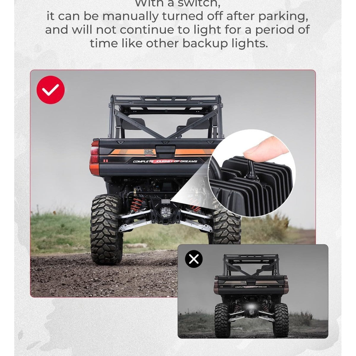 Kemimoto '18-'24 Polaris Ranger XP 1000 Upgraded Backup Light w/ Switch