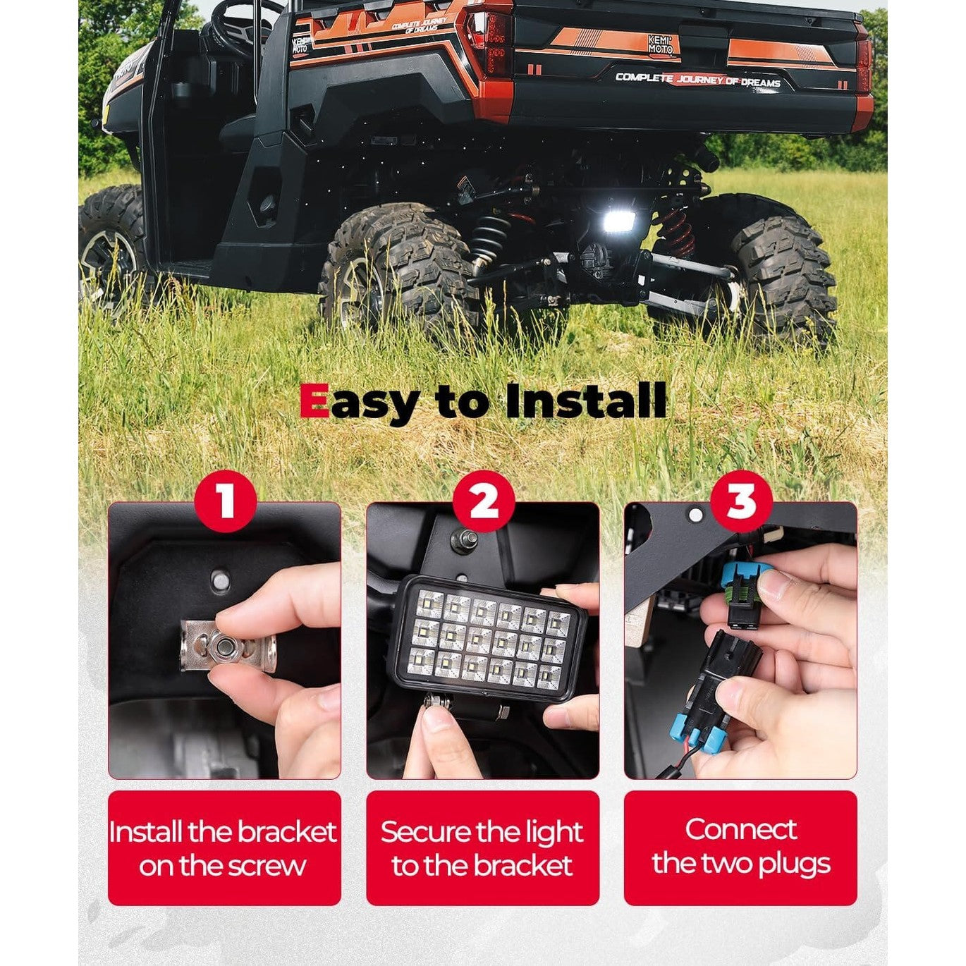 Kemimoto '18-'24 Polaris Ranger XP 1000 Upgraded Backup Light w/ Switch