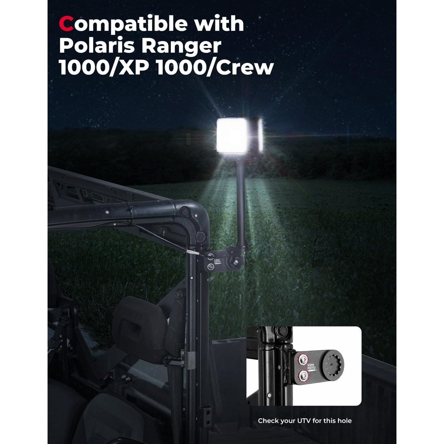 Kemimoto '18-'25 Polaris Ranger XP 1000 & XD Pro Work Light LED Spotlight
