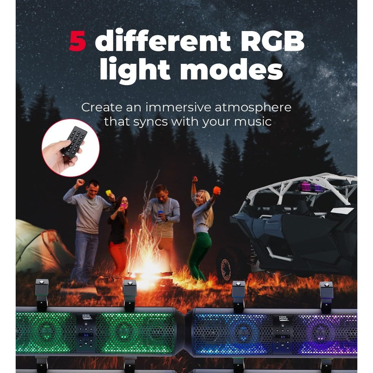 Kemimoto 18" UTV Sound Bar RGB Bluetooth w/ 1.56"-2.25" Roll Bar