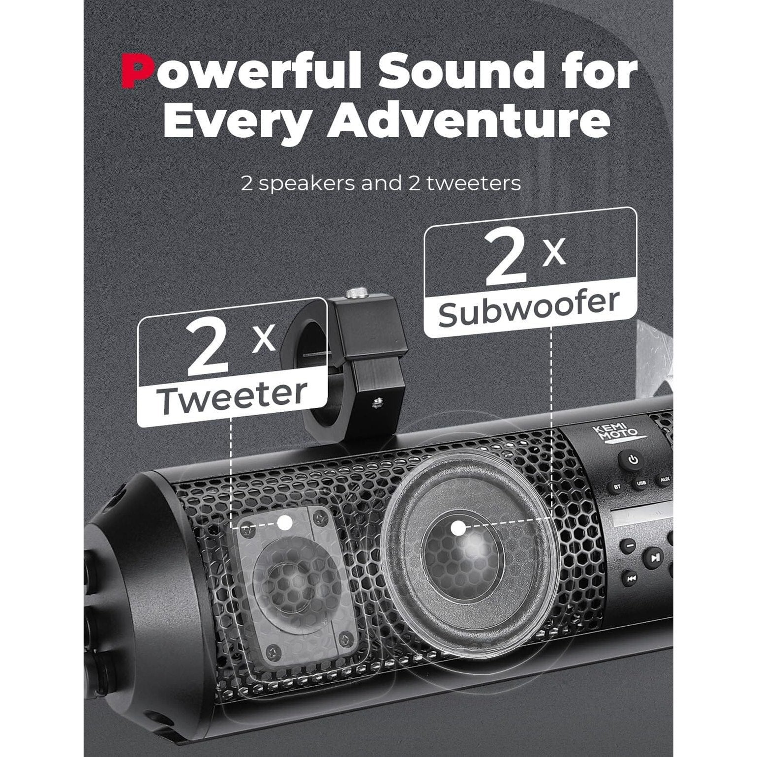 Kemimoto 18" UTV Sound Bar RGB Bluetooth w/ 1.56"-2.25" Roll Bar