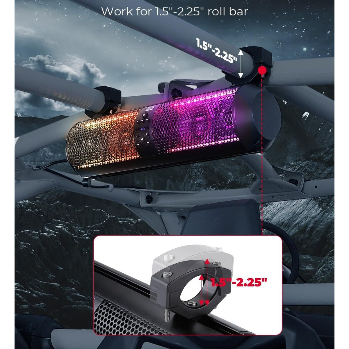 Kemimoto 18" UTV Sound Bar RGB Bluetooth w/ 1.56"-2.25" Roll Bar