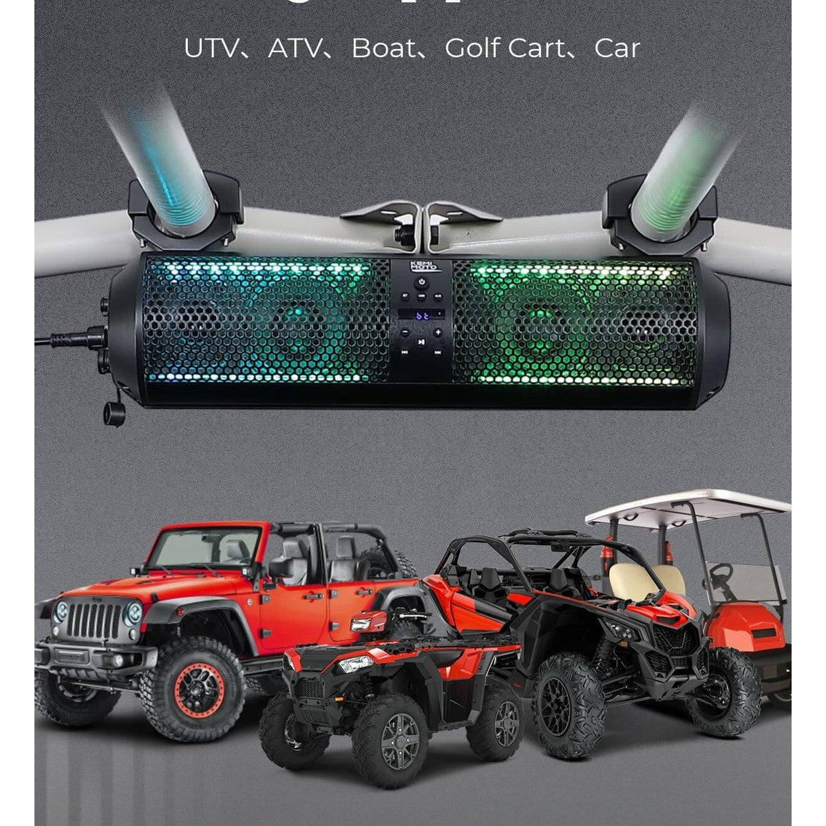 Kemimoto 18" UTV Sound Bar RGB Bluetooth w/ 1.56"-2.25" Roll Bar