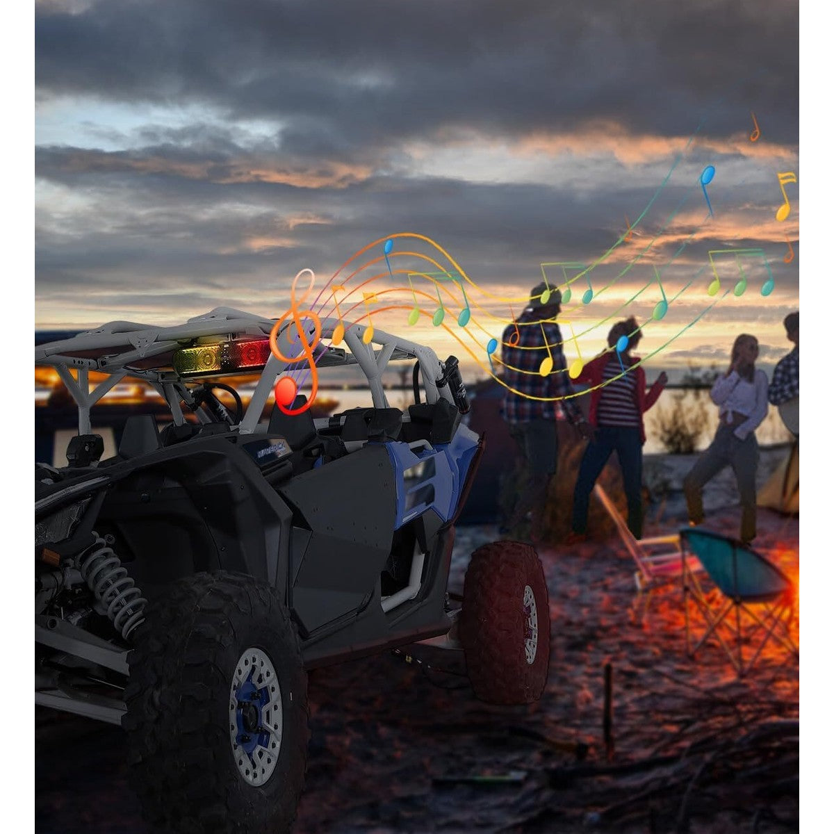 Kemimoto 18" UTV Sound Bar RGB Bluetooth w/ 1.56"-2.25" Roll Bar