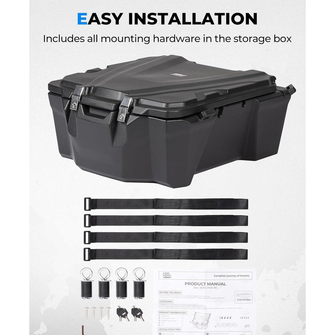 Kemimoto '19-'23 Polaris RZR XP 1000 100L UTV Rear Cargo Box