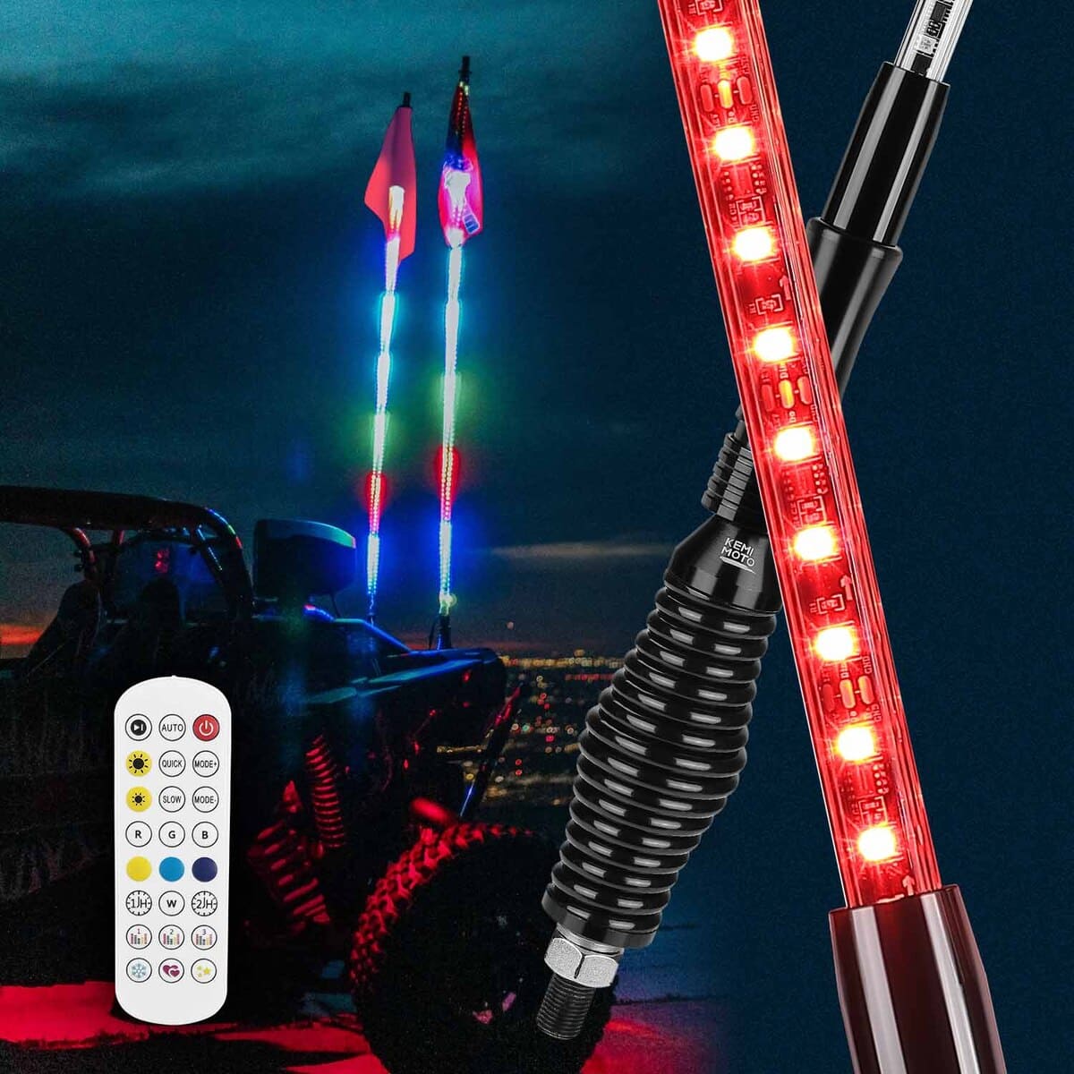Kemimoto 2 Pcs 5ft UTV Whip Lights with Spring Bases