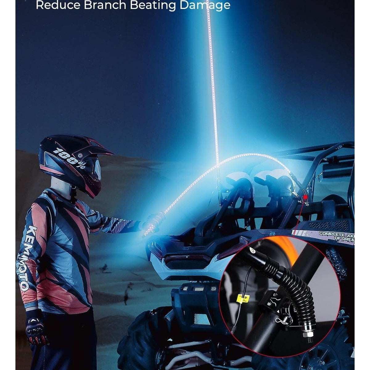 Kemimoto 2 Pcs 5ft UTV Whip Lights with Spring Bases