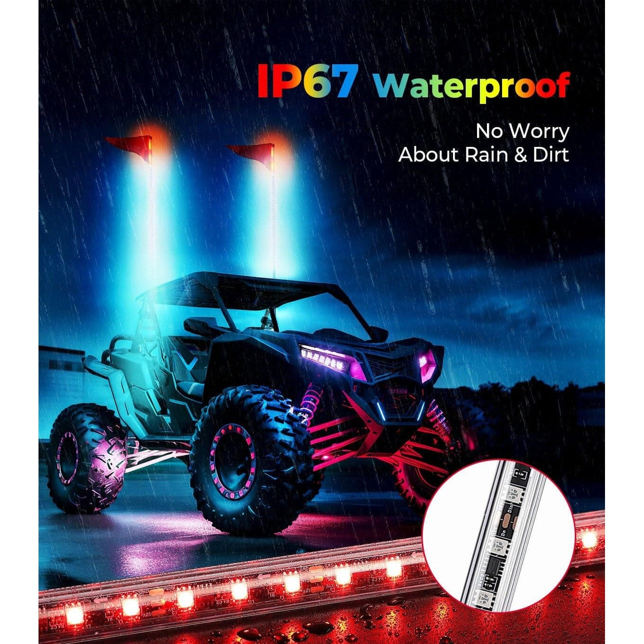 Kemimoto 2 Pcs 5ft UTV Whip Lights with Spring Bases