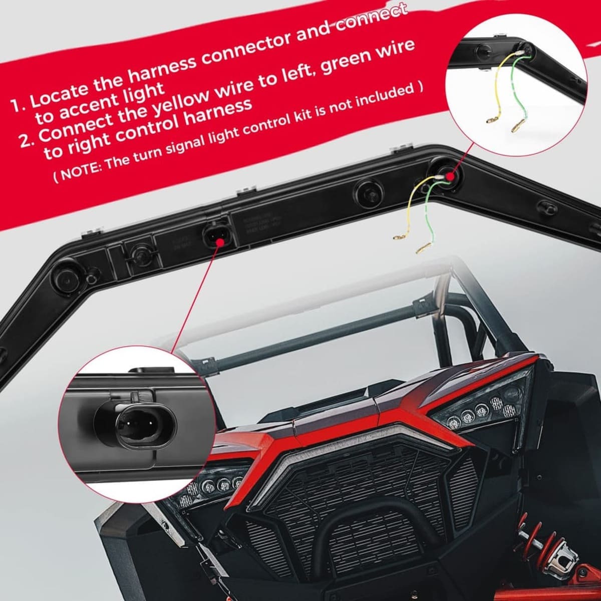 Kemimoto '20-'24 Polaris RZR Pro XP Front Accent Light Mustache
