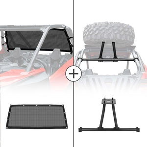 Kemimoto '20-'24 Polaris RZR Pro XP Soft Rear Window Net & Spare Tire Carrier