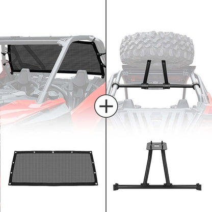 Kemimoto '20-'24 Polaris RZR PRO XP Soft Rear Window Net & Spare Tire Carrier