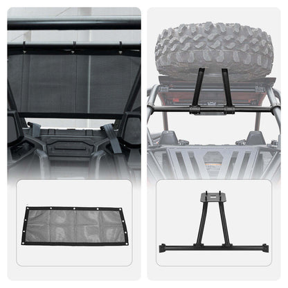 Kemimoto '20-'24 Polaris RZR PRO XP Soft Rear Window Net & Spare Tire Carrier