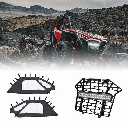 Kemimoto '20-'24 Polaris RZR Pro XP Soft Upper Doors & Front Mesh Grill with LED Light Bar