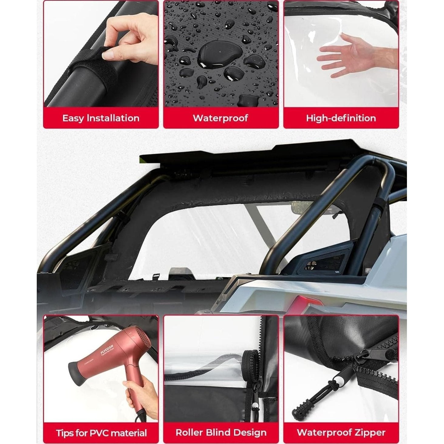 Kemimoto '22-'24 Polaris RZR Pro R Soft Rear Windshield