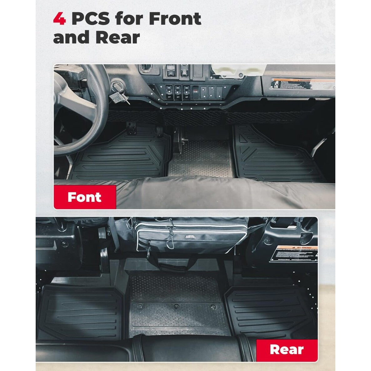 Kemimoto '23+ Honda Pioneer 1000-6 Anti Slip Liners TPE All Weather Floor Mats - 4Pcs