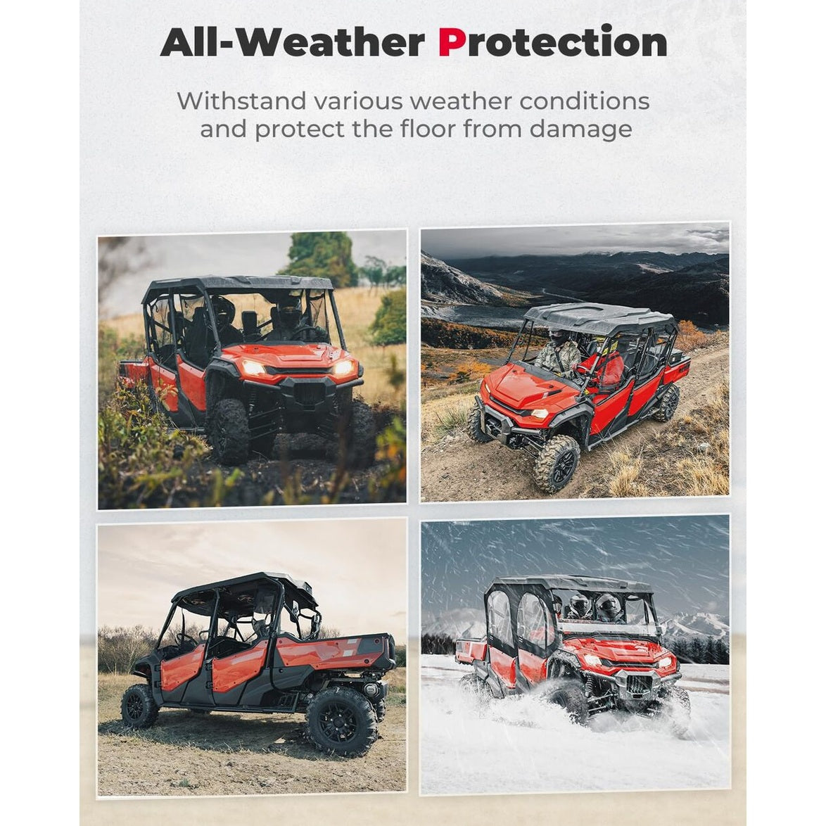 Kemimoto '23+ Honda Pioneer 1000-6 Anti Slip Liners TPE All Weather Floor Mats - 4Pcs
