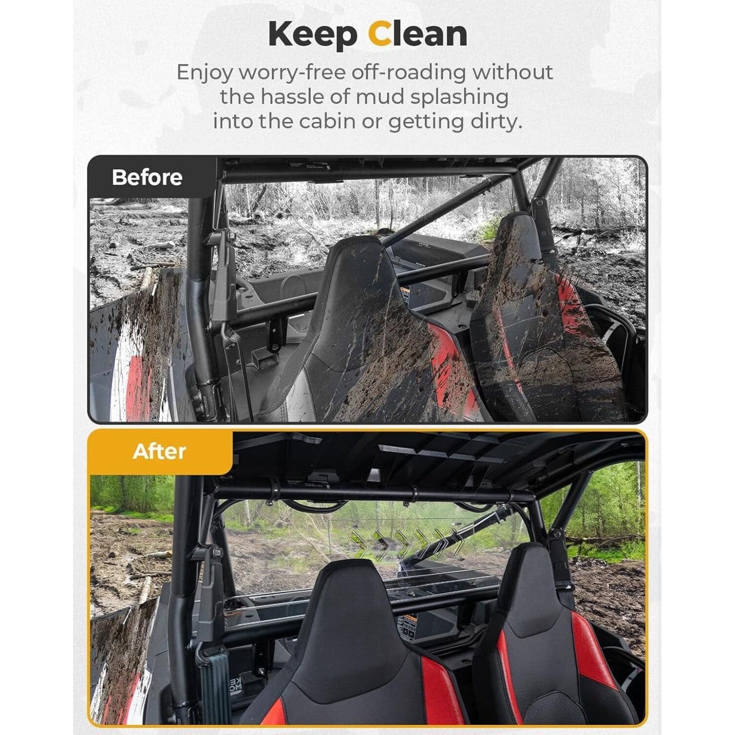 Kemimoto '24-'25 Polaris RZR XP 1000 Vented Clear Rear Windshield