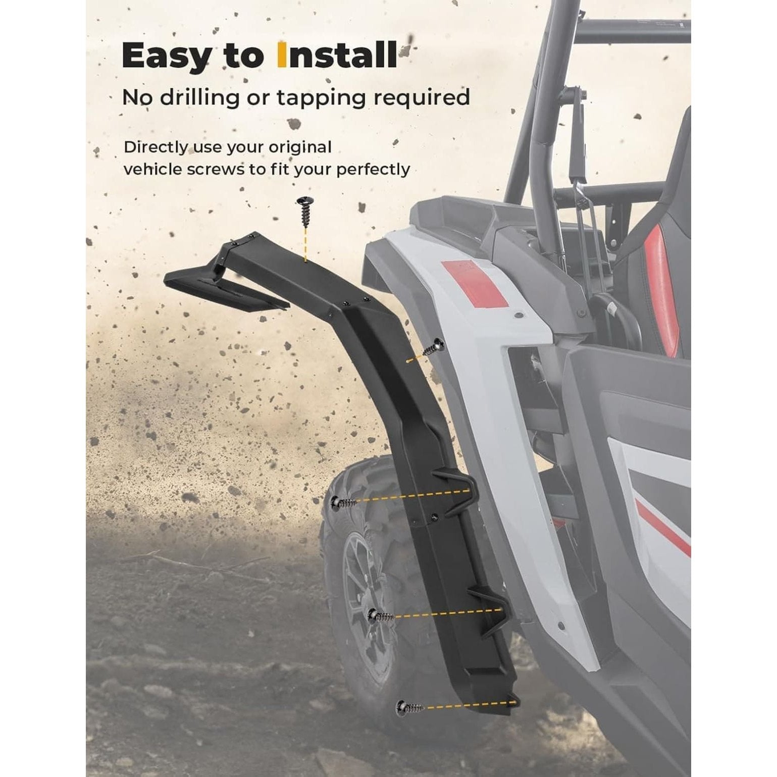 Kemimoto '24-'25 Polaris RZR XP 4 1000 8.5" Fender Flares Extended Mud Flaps - 4 Pcs