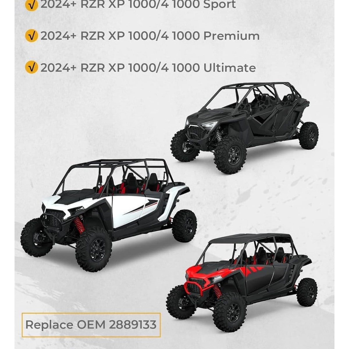 Kemimoto '24-'25 Polaris RZR XP 4 1000 8.5" Fender Flares Extended Mud Flaps - 4 Pcs