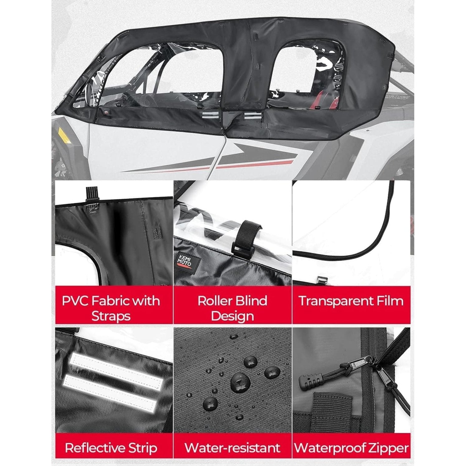 Kemimoto '24-'25 Polaris RZR XP 4 1000 Soft Cab Enclosure Upper Doors