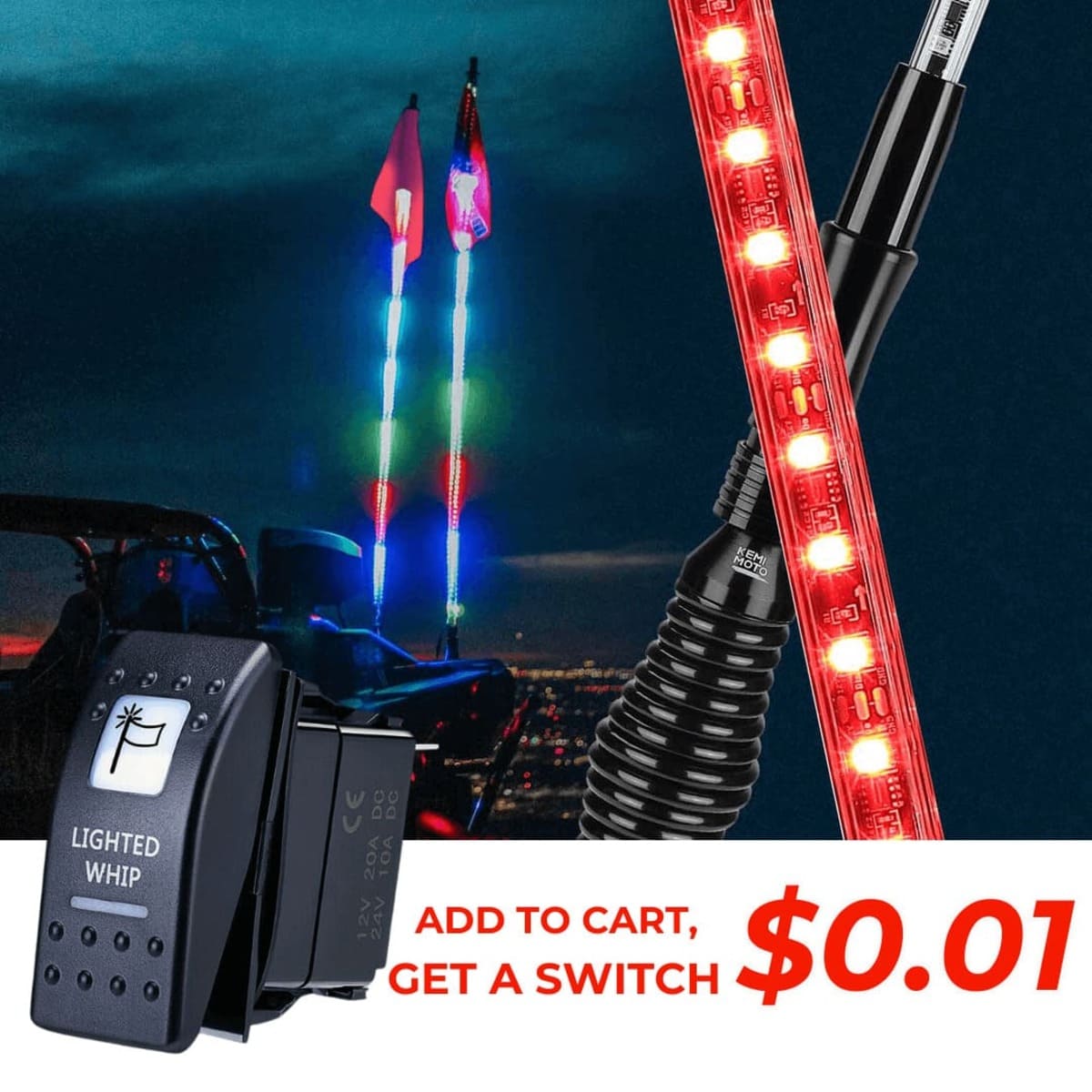 Kemimoto 2 Pcs 5ft UTV Whip Lights with Spring Bases