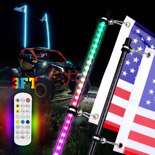 Kemimoto 3FT Black Limited Led Whip Light with RF Remote Control 2Pcs