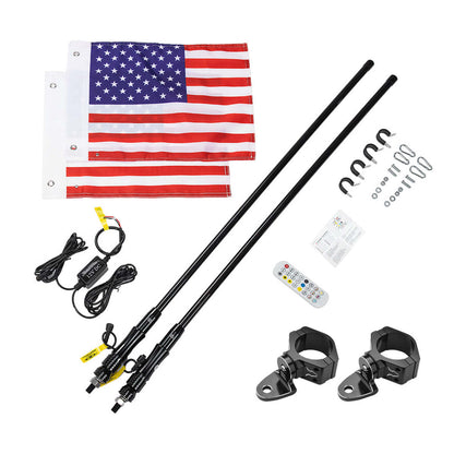 Kemimoto 3FT Black Limited Led Whip Light with RF Remote Control 2Pcs