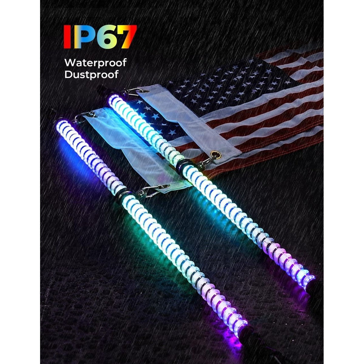 Kemimoto 3FT COB Whip Lights & RGB Rock Light Kit