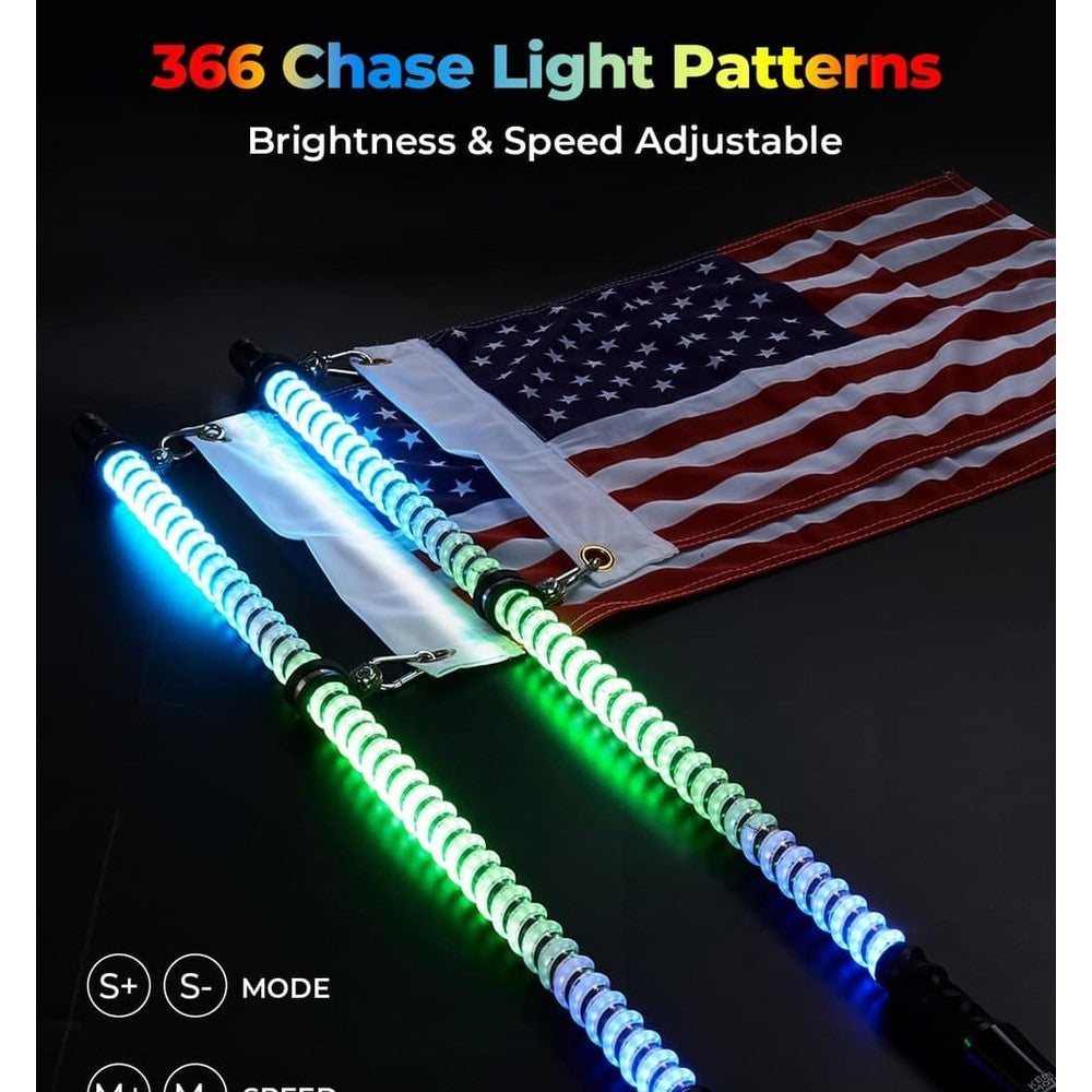 Kemimoto 3FT COB Whip Lights & RGB Rock Light Kit