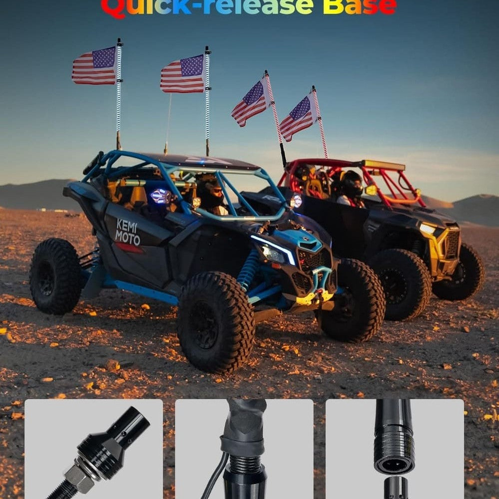 Kemimoto 3FT COB Whip Lights & RGB Rock Light Kit