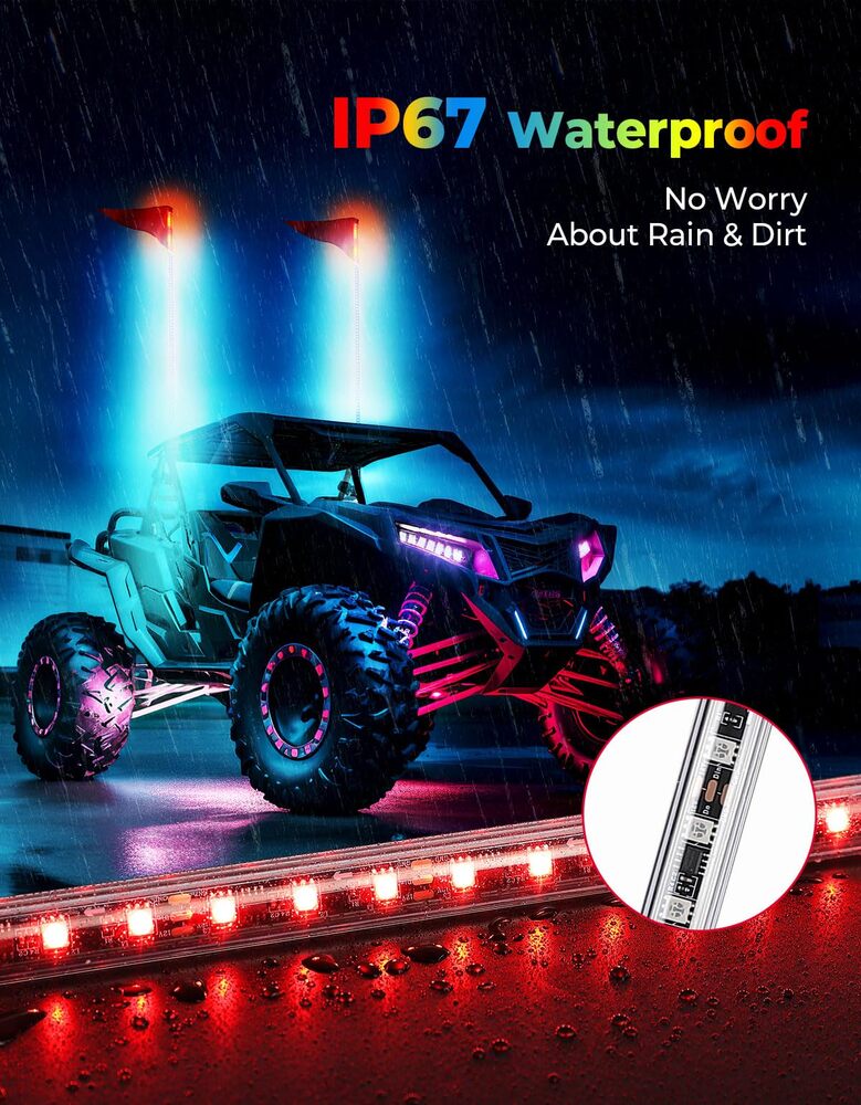 Kemimoto 5 Pin Rocker Switch & Flag Mount & Backup Whip Lights