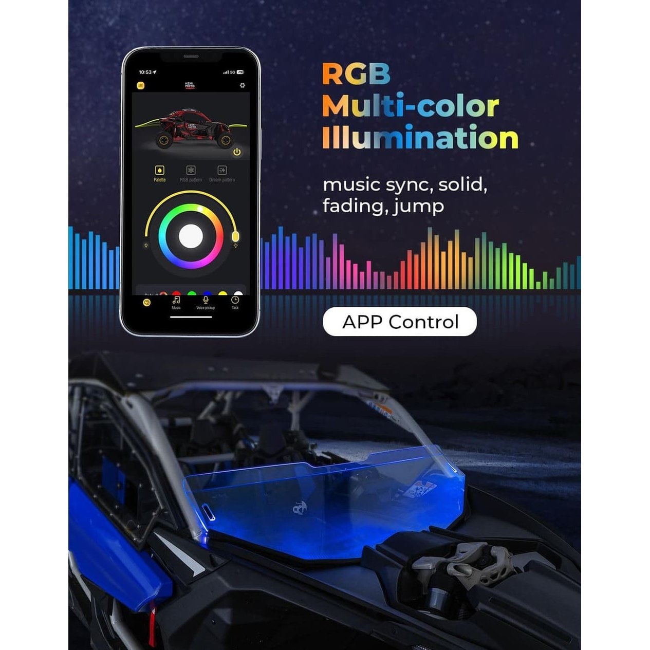 Kemimoto 60" UTV Windshield RGB Light Strips
