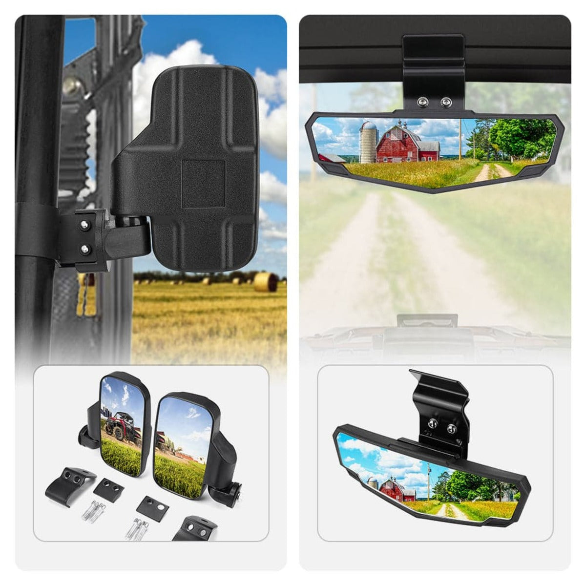 Kemimoto Polaris Ranger Adjustable Side Mirrors & Rear View Mirror