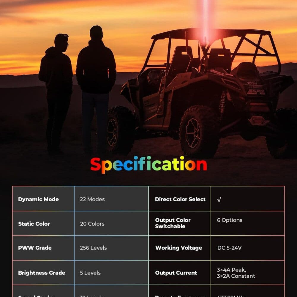 Kemimoto ATV/UTV 5FT RGB LED Whip Lights